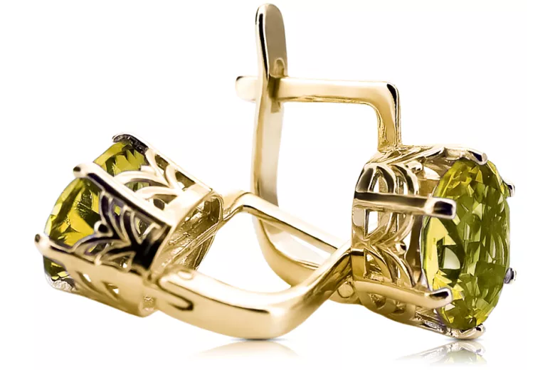 8K жълто злато 333 Yellow Peridot Обеци vec003x-yp Руски Съветски СССР Винтидж бижута Ар-деко style Art Deco